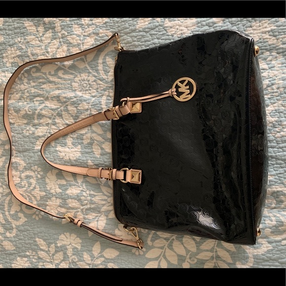 Michael Kors Black MK Handbag Vinyl & Leather - Picture 1 of 8